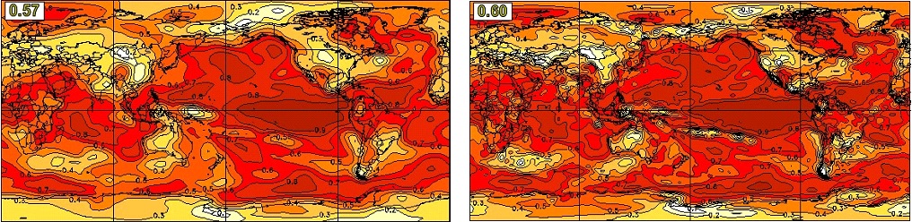 Geographical distribution of anomaly correlation skill